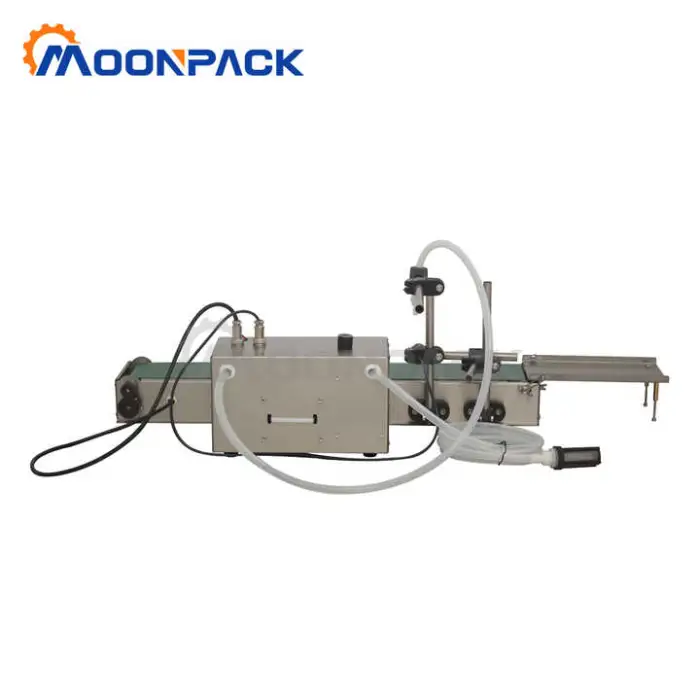 Moonpack Automatic Linear Digital Control Pump Small Liquid Oil Perfume Glass Bottle Filling Machine 100ml 250ml With Conveyor