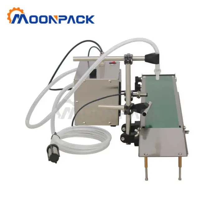 Moonpack Automatic Linear Digital Control Pump Small Liquid Oil Perfume Glass Bottle Filling Machine 100ml 250ml With Conveyor