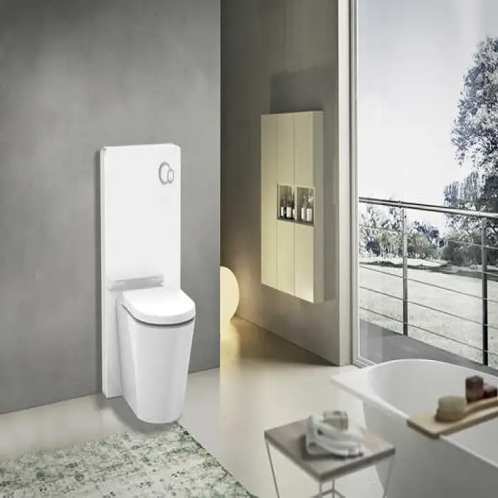 Modern Wall Mounted Glass Cistern Toilet Concealed Cistern WC Dual Flush Cistern