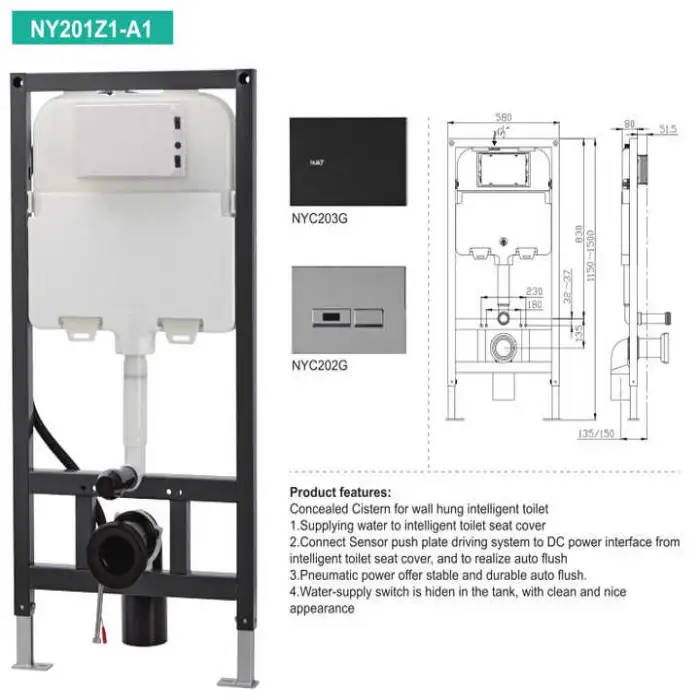 Design Wall Mounted Toilet Water tank Water Saving Plastic Cistern tank for Wall Hung Toilet