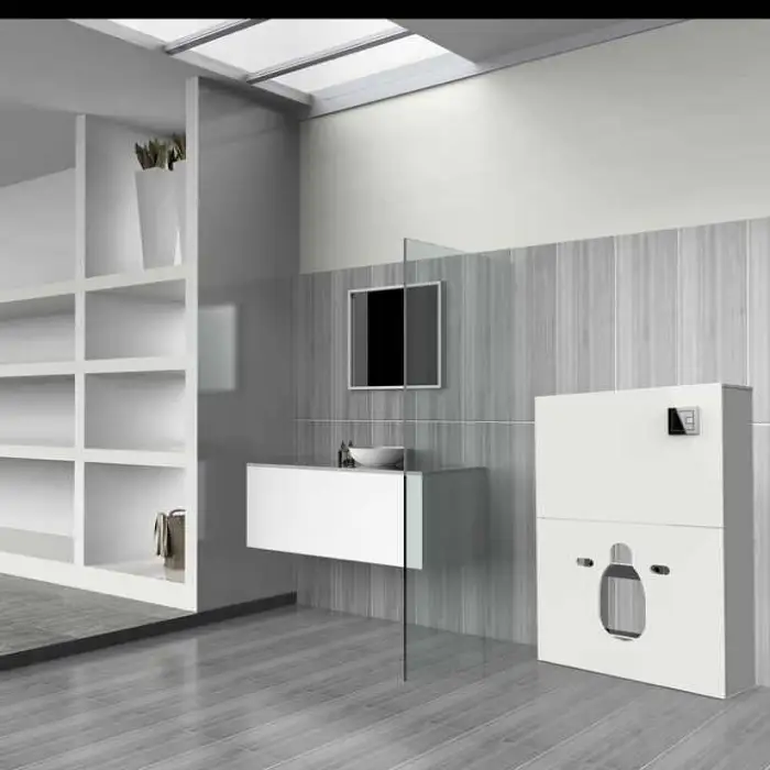 OEM Modern Bathroom Wall Mounted Tempering Glass Low Penumatic Cabinet Cistern Flushing Tank Two Piece Design