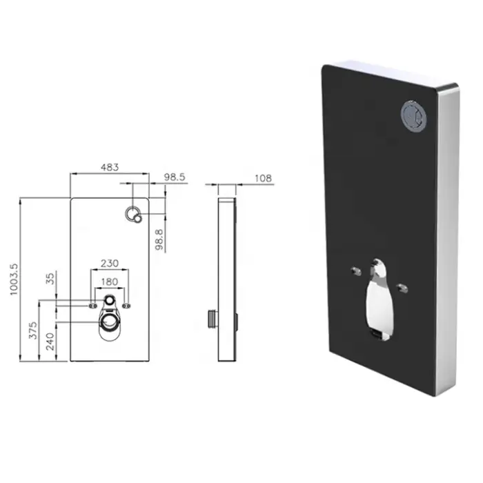 Universal Dual Flush CE Glass Concealed Toilet Cistern Water tank for Wall Hung Toilet