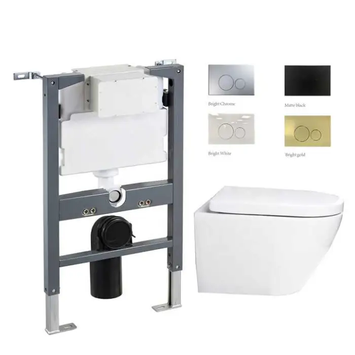 Modern Design Wall Hung Ceramic Toilet Concealed In-Wall Dual Push Button Dual Flush Plate