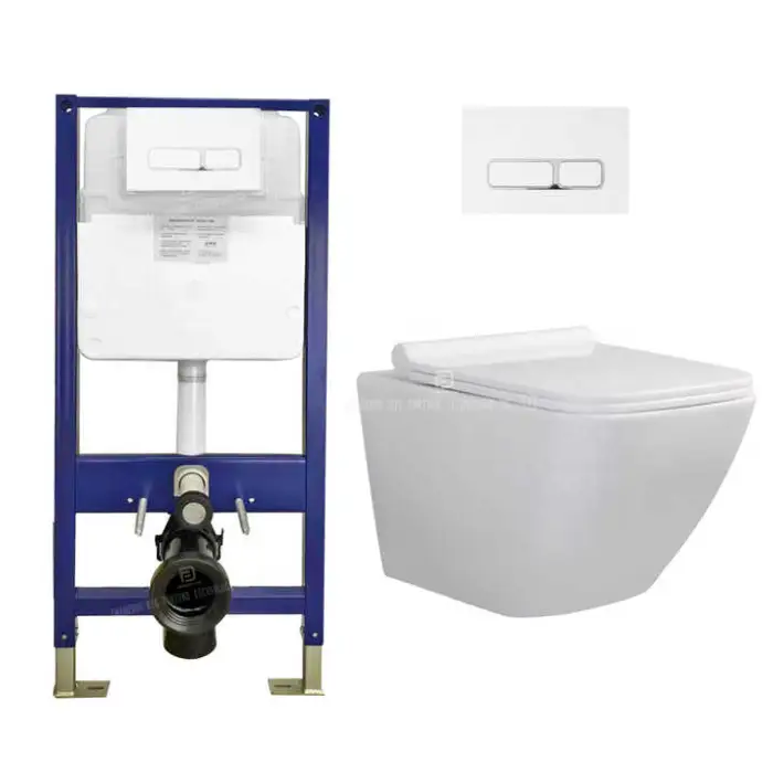 Modern Design Wall Hung Ceramic Toilet Concealed In-Wall Dual Push Button Dual Flush Plate