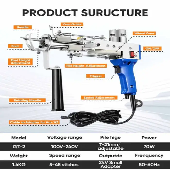 Carpet Rug Tufting Gun Electric 2 in 1 Tufting Gun Weaving Knitting Machine Tufting Gun Carpet Making Machine