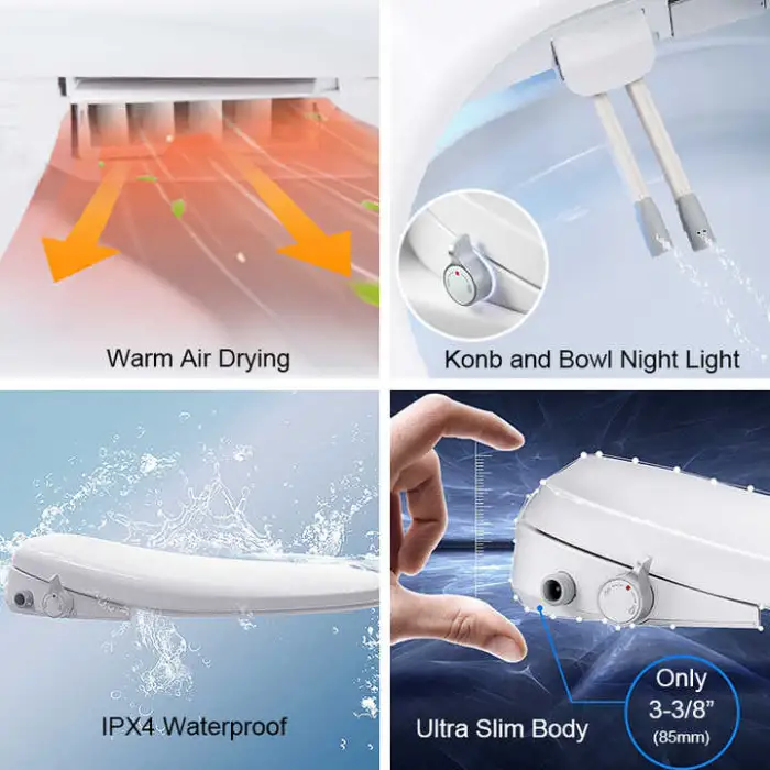 110V Smart Bidet Toilet Seat with Dual Nozzles Instant Heating & Automatic Control Standard Toilet Seat Plastic Material