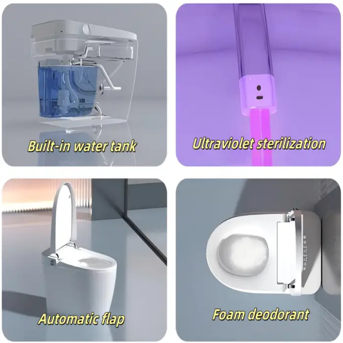 Male Female Floor-Mounted Water Spray Toilet Seat with Remote Control Elongated Bowl Shape Seat Heating Home Office Mobile