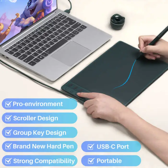 8192 Level Drawing Tablet Pen Graphic Tablets Portable Digital Design Tablet with Battery-free Stylus H951P