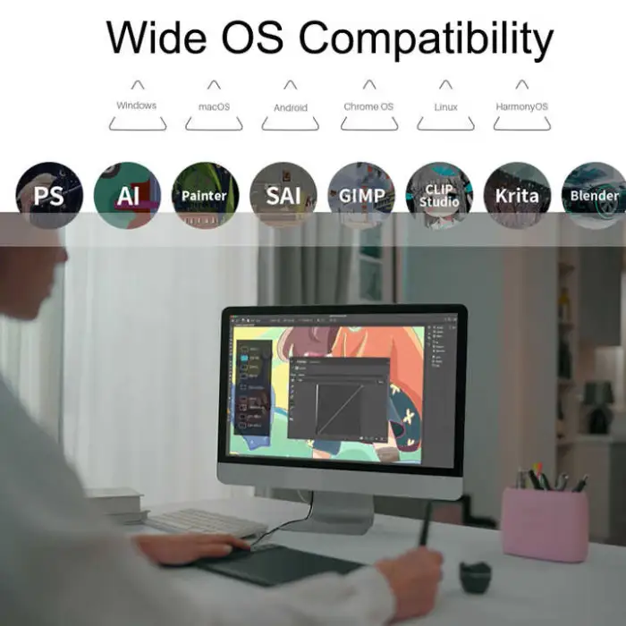 8192 Level Drawing Tablet Pen Graphic Tablets Portable Digital Design Tablet with Battery-free Stylus H951P