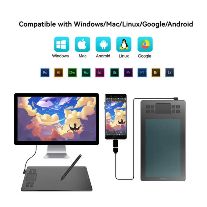 A50 Graphics Tablet Drawing Graphic Drawing Pen Design Tablet with 290pps USB-C 10 X 6 Inches 10 Mm Battery-free Pen P02