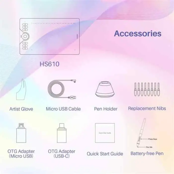 Huion HS610 Drawing 8192 Levels Pen Digital Taking Screen Art Animation Design Graphic Tablet