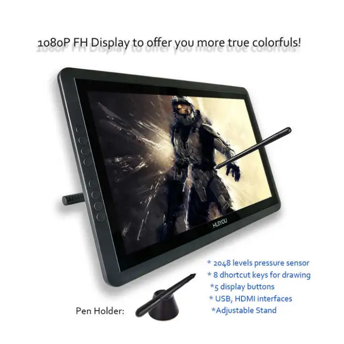 USB Interface Graphic Tablet Monitor with Digital Passive Pen Writing Display Levels Drawing No Charge Needed for Drawing