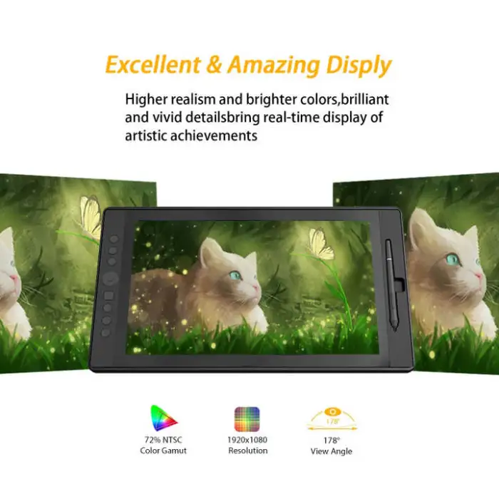 USB Interface Graphic Tablet Monitor with Digital Passive Pen Writing Display Levels Drawing No Charge Needed for Drawing