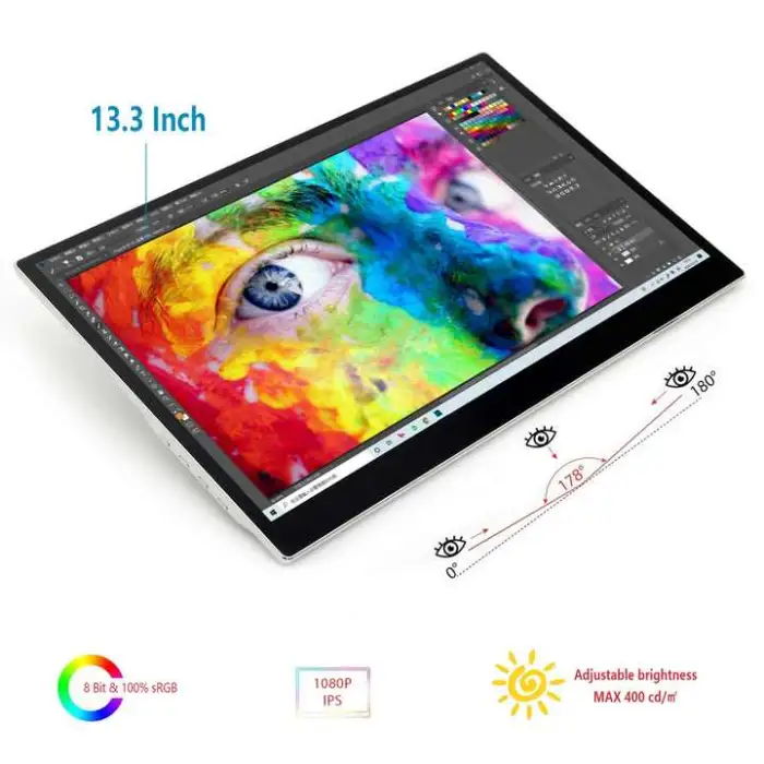 Creative 13 Pen Display 13.3 Inch Portable Graphics Monitor Drawing Tablet with Capacitive Touch Screen and MPP Tilt Stylus