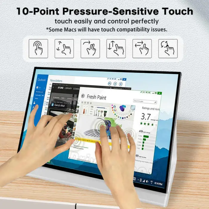 15.6 Inch 1080P 4K Dual Screen Usb Portable Touch Screen Laptop External Gaming Touch Built in Battery Monitor