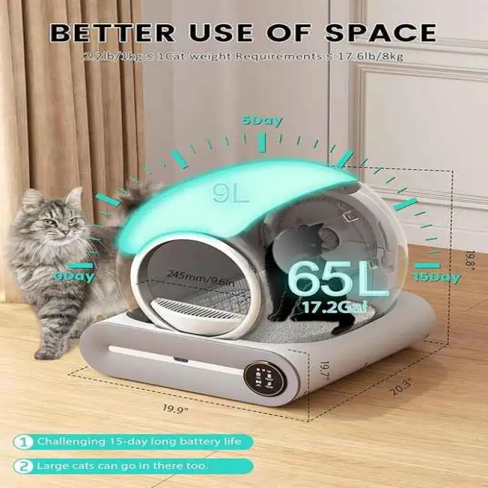Self Cleaning Cat Litter Box Upgraded 65L+9L Extra Large Automatic Litter Box for Multiple Cats Health Monitor