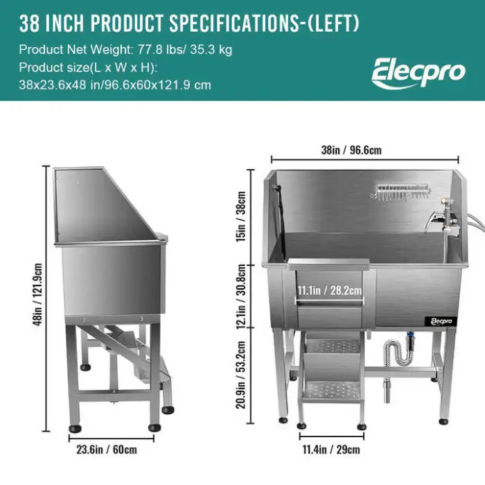 38" 201 Stainless Steel Dog/Grooming Bathing Machine with Left Door Eco-Friendly Features for Bathroom Cats & Small Animals