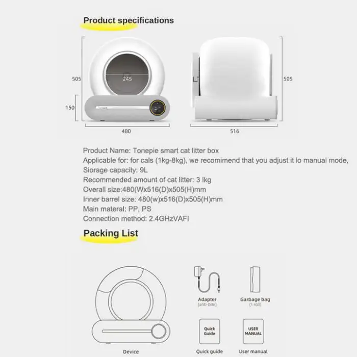 65L Automatic Cat Litter Box Smart App Control Self Cleaning Litter Box Fully Enclosed Pet Toilet Cat Litter Box