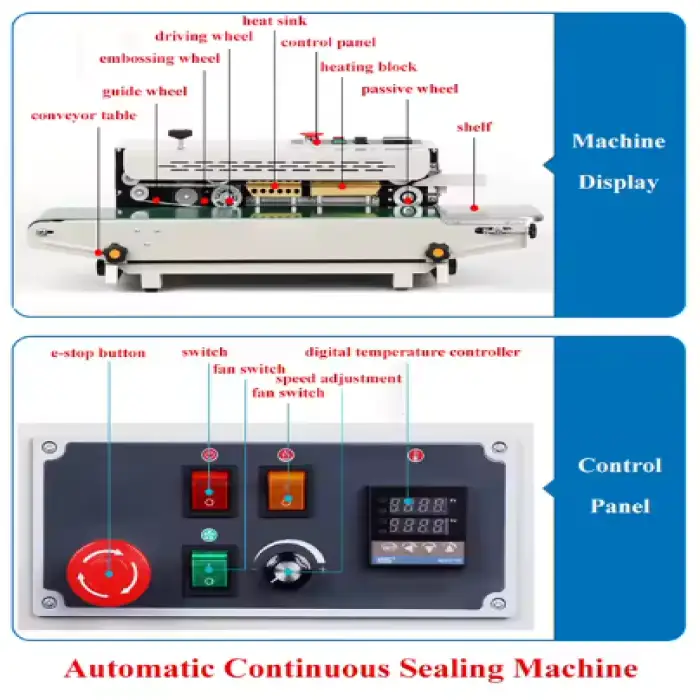 Automatic Horizontal Continuous Bag Sealer Plastic and Foil Bags Heat Sealing Machine for Food and Industrial