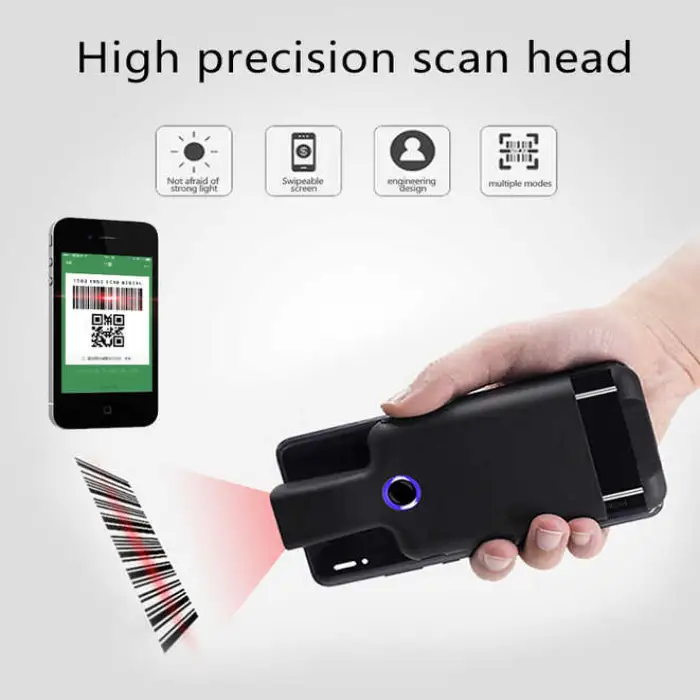 BC20S Portable Mobile Phone Back Clip 1D 2D Scanning Gun QR Reader Wireless Blue Tooth Barcode Scanner