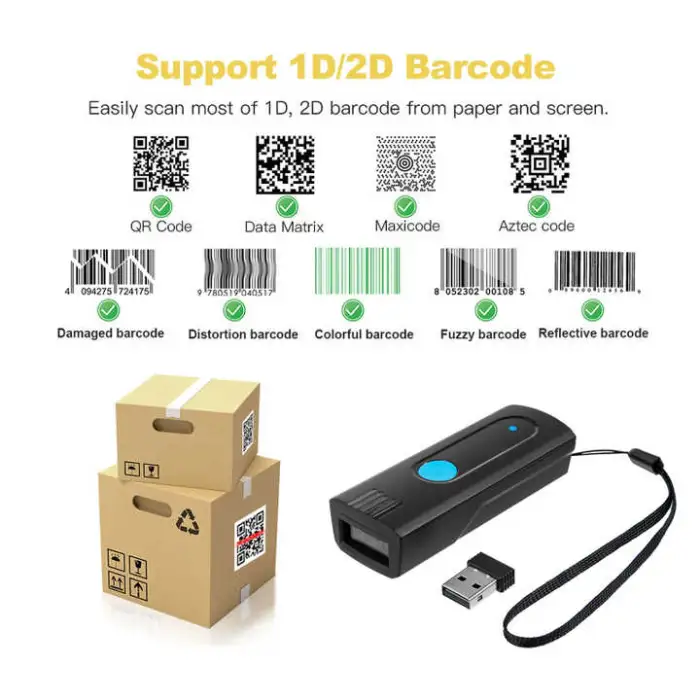 Portable Scanner Mini 1D Blue Tooth CCD Barcode Reader 2.4G Wireless Supports Instant Upload Storage Mode Pocket Code Reader