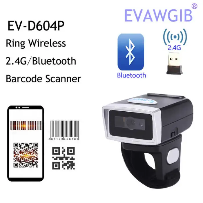 Bluetooth Wireless Portable Mini 2D Finger Ring Barcode Scanner for Warehouse,Supermarket,Store