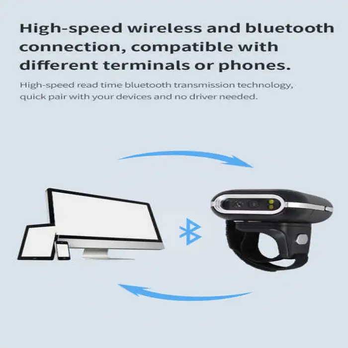 Mini Finger Ring Barcode Scanner High-Speed Wireless Bluetooth Portable Suitable for Warehouse
