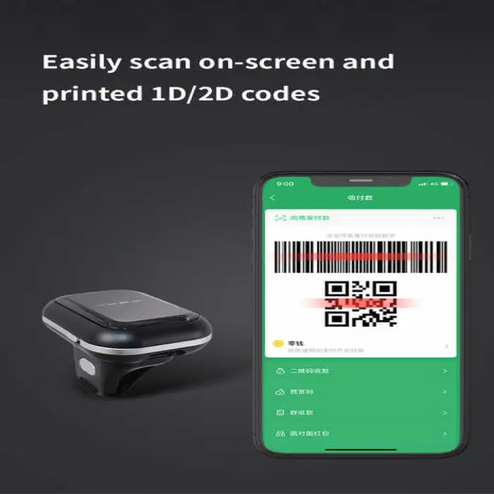 Mini Finger Ring Barcode Scanner High-Speed Wireless Bluetooth Portable Suitable for Warehouse