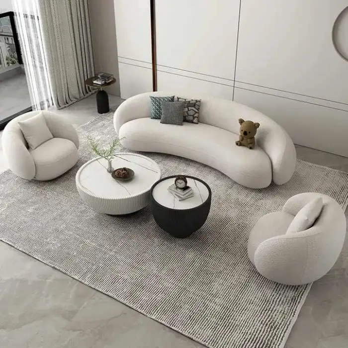Luxury Modern White Lamb Wool Sectional 3 Seater Sofa Living Room Designer Julep Sofa Set Furniture