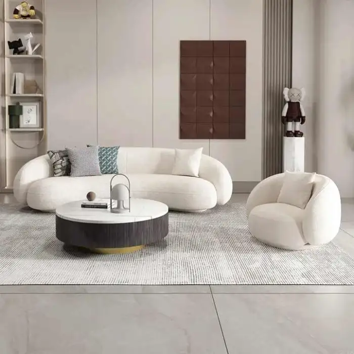 Luxury Modern White Lamb Wool Sectional 3 Seater Sofa Living Room Designer Julep Sofa Set Furniture