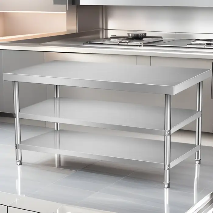 Double Deck Table for Hotel Kitchen Bench Restaurant Working Bench Table Work Tables Stainless Steel Bench Kitchen