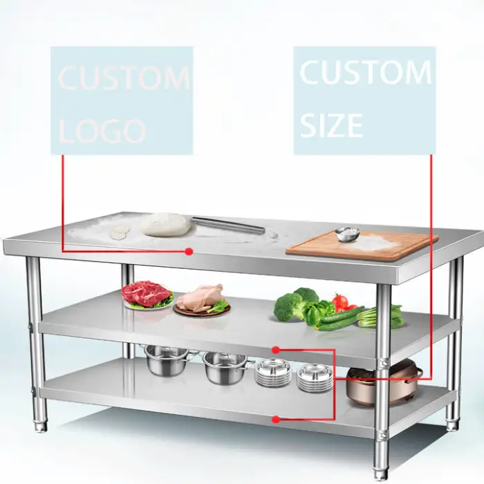 Double Deck Table for Hotel Kitchen Bench Restaurant Working Bench Table Work Tables Stainless Steel Bench Kitchen