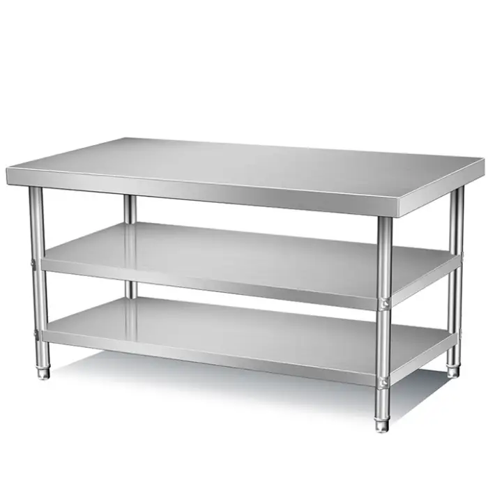 Double Deck Table for Hotel Kitchen Bench Restaurant Working Bench Table Work Tables Stainless Steel Bench Kitchen