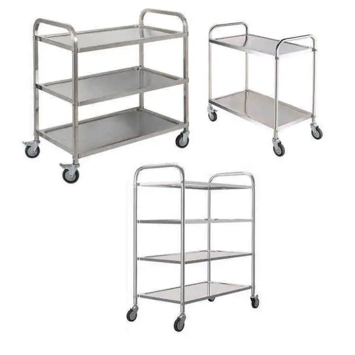 Commercial Kitchen Furniture Three-Layer Stainless Steel Trolley with round Tube 304/201 for Hotels & Restaurants