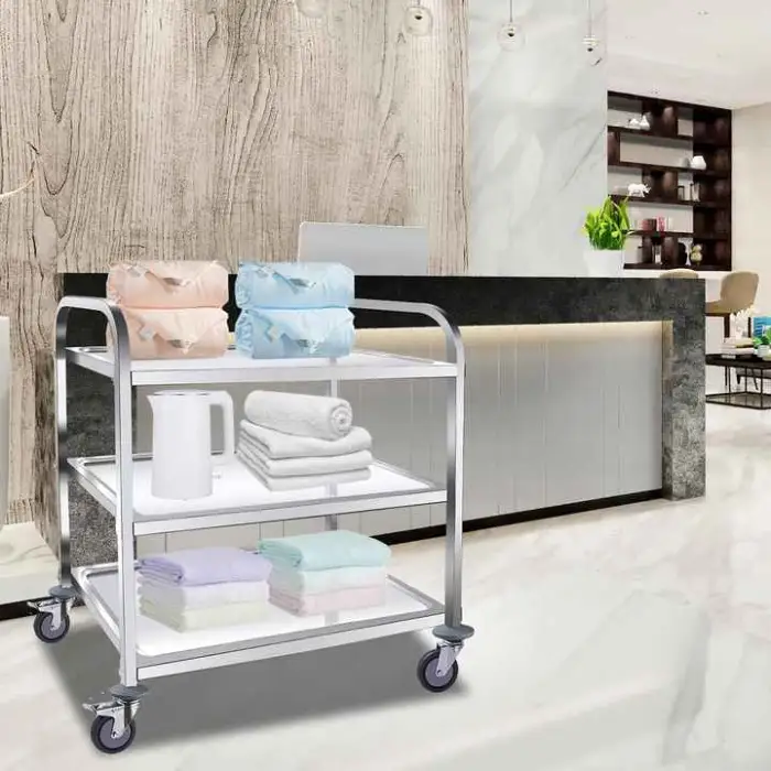Stainless Steel 3 Tiers Catering Food Transport Trolley Service Cart Hotel Restaurant Equipment Commercial Serving Trolley
