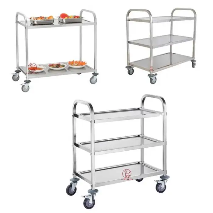Stainless Steel 3 Tiers Catering Food Transport Trolley Service Cart Hotel Restaurant Equipment Commercial Serving Trolley