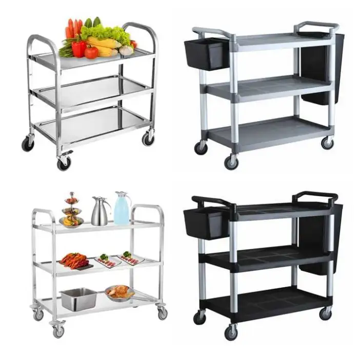 Stainless Steel 3 Tiers Catering Food Transport Trolley Service Cart Hotel Restaurant Equipment Commercial Serving Trolley