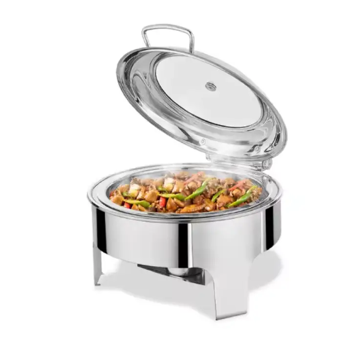 Hotel & Restaurant Elegant Silver Round Stainless Steel Buffet Chafing Dish Buffet Set