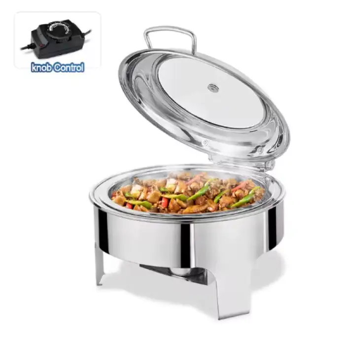 Hotel & Restaurant Elegant Silver Round Stainless Steel Buffet Chafing Dish Buffet Set
