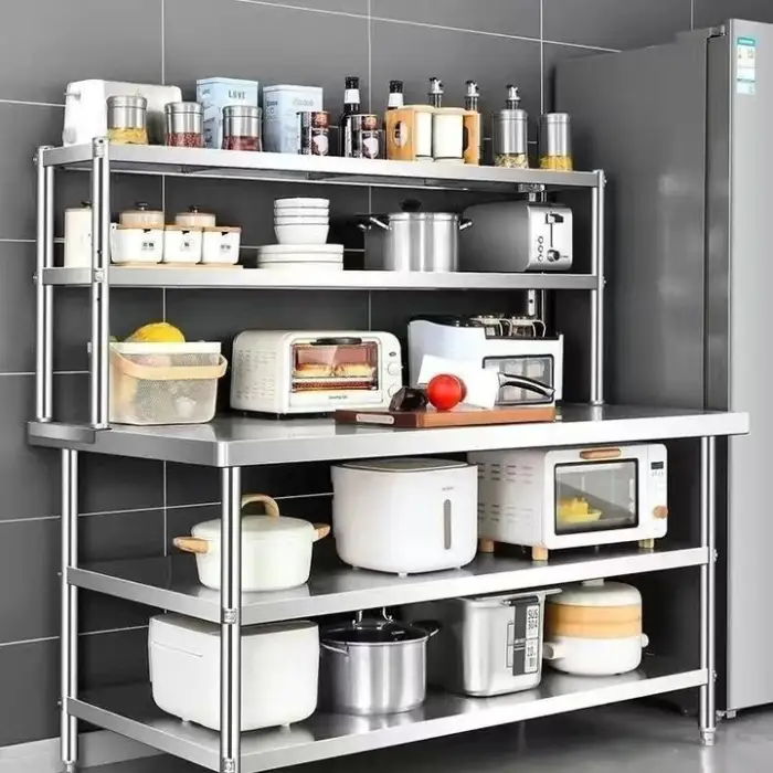 Stainless Steel Work Bench Kitchen Storage Corner Hotel Restaurant Food Storage Shelf Kitchen Wall Shelf