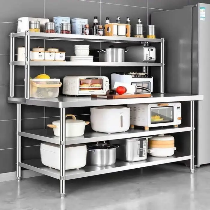 Stainless Steel Work Bench Kitchen Storage Corner Hotel Restaurant Food Storage Shelf Kitchen Wall Shelf