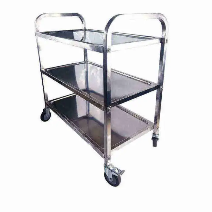 Restaurant and Hotel Supplies Stainless Steel Food Serving Trolley With Dining Cart Kitchen Storage Trolley