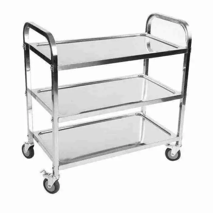 Restaurant and Hotel Supplies Stainless Steel Food Serving Trolley With Dining Cart Kitchen Storage Trolley