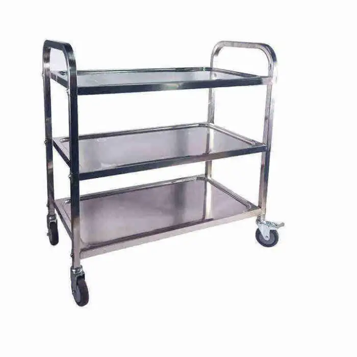 Restaurant and Hotel Supplies Stainless Steel Food Serving Trolley With Dining Cart Kitchen Storage Trolley