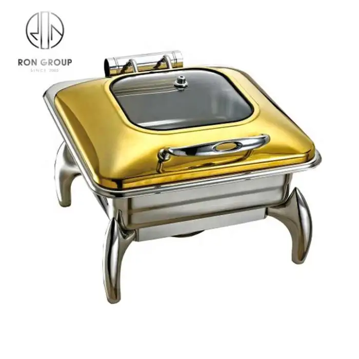Hotel Catering Equipment Restaurant Luxury Stainless Steel square Food Warmer Chafing Dish Buffet Set