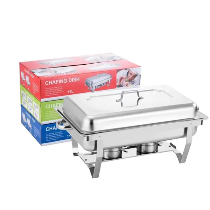 GRT-6801 Modern Silver 9L Catering Serving Chafing Dish Stainless Steel Buffet Food Warmer for Hotels Restaurants Fuel Heating