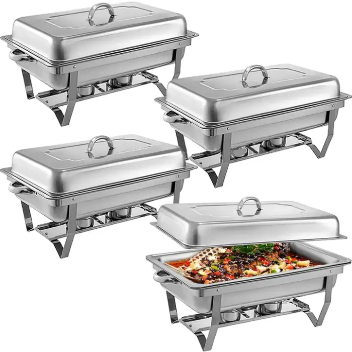 GRT-6801 Modern Silver 9L Catering Serving Chafing Dish Stainless Steel Buffet Food Warmer for Hotels Restaurants Fuel Heating