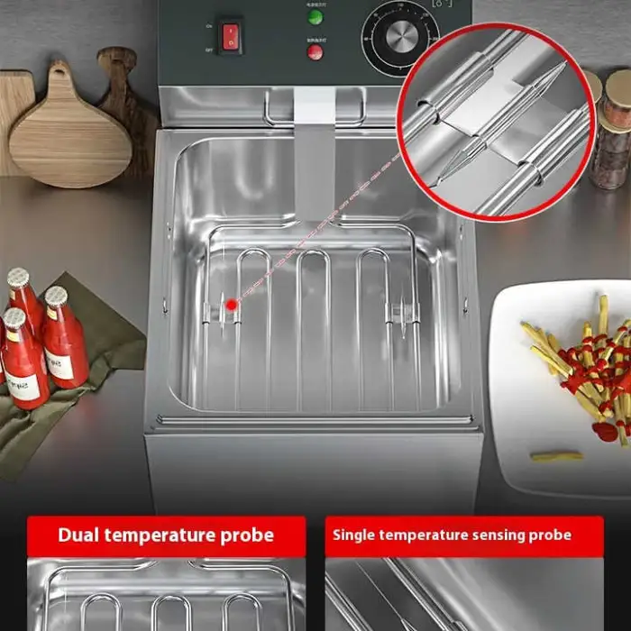 Commercial Electric Deep Fryer with Thickened Stainless Steel Rapid Heating Double Pot and Fishing Net 220v  Condition