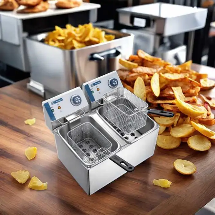 8L Fryer Electric Deep Fryer Commercial 2-Tank Potato Chips Chicken Fryer