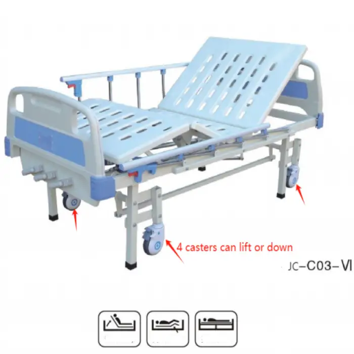 Hospital Home Casters Lifting and Down Care Nursing Bed Three Function Manual Hospital Bed